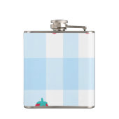 Personalisiertes Süßes Erdbeer Gingham Blau Flachmann (Rückseite)