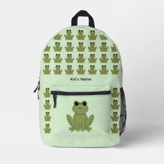 Personalisiertes süßes grünes Frosch-Muster-Name Bedruckter Rucksack