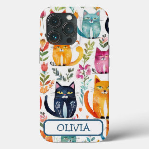 Personalisiertes süßes Kätzchen- und Blumenmuster Case-Mate iPhone Hülle