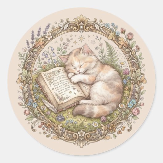 Personalisiertes süßes Katzen-Exlibris Runder Aufkleber (Vorderseite)