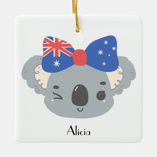 Personalisiertes süßes Koala-Australien-Weihnachte Keramikornament (Vorderseite)