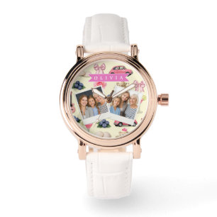 Personalisiertes Süßes Koketten Rosa Cocktailband Armbanduhr