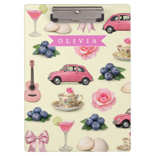 Personalisiertes Süßes Koketten Rosa Cocktailband Klemmbrett