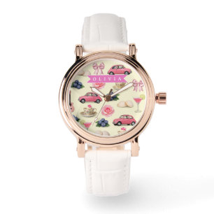 Personalisiertes süßes Koketten-Rosa-Koktailband Armbanduhr