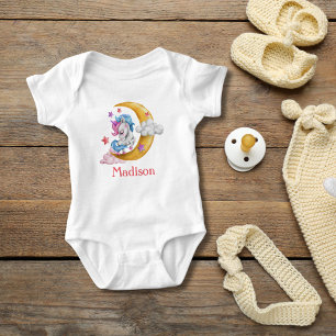 Personalisiertes Süßes Mädchen-Einhorn-Mond-Wolken Baby Strampler