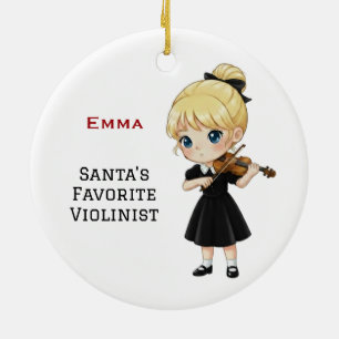 Personalisiertes süßes Mädchen spielt Violine Keramik Ornament