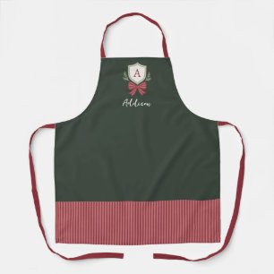 Personalisiertes süßes Monogramm Grün-Rot-Schleife Schürze