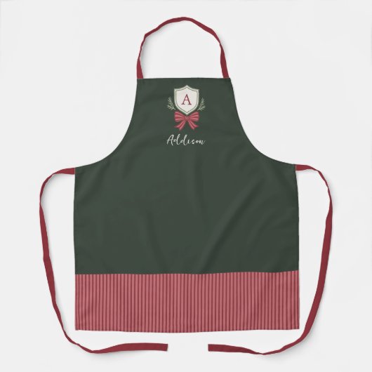 Personalisiertes süßes Monogramm Grün-Rot-Schleife Schürze (Vorderseite)