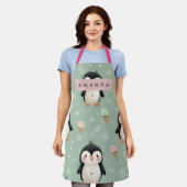 Personalisiertes süßes Pinguin- und Eiscrememuster Schürze (Getragen)