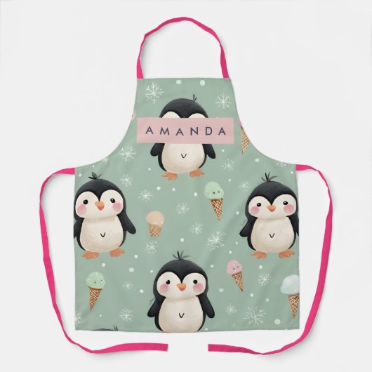 Personalisiertes süßes Pinguin- und Eiscrememuster Schürze (Vorderseite)