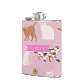 Personalisiertes süßes rosa Katzenmuster-Geschenk  Flachmann (Links)