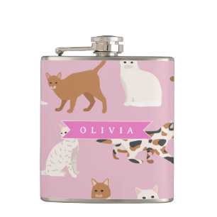 Personalisiertes süßes rosa Katzenmuster-Geschenk Flachmann
