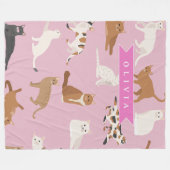 Personalisiertes süßes rosa Katzenmuster-Geschenk Fleecedecke (Vorderseite (Horizontal))