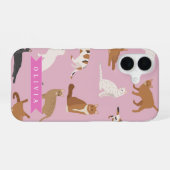 Personalisiertes süßes rosa Katzenmuster-Geschenk iPhone 16 Hülle (Rückseite (Horizontal))