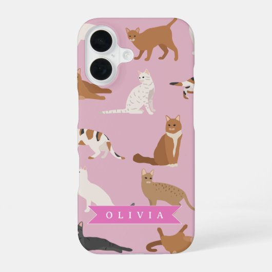 Personalisiertes süßes rosa Katzenmuster-Geschenk iPhone 16 Hülle (Rückseite)