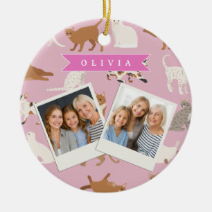 Personalisiertes süßes rosa Katzenmuster-Geschenk Keramik Ornament