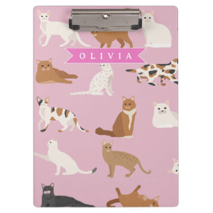 Personalisiertes süßes rosa Katzenmuster-Geschenk  Klemmbrett
