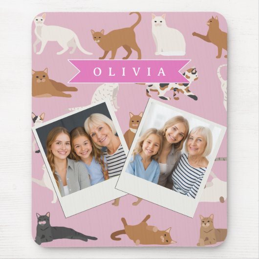 Personalisiertes süßes rosa Katzenmuster Geschenk Mousepad (Vorne)