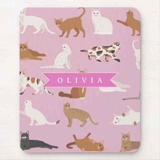 Personalisiertes süßes rosa Katzenmuster-Geschenk Mousepad (Vorne)