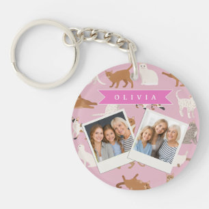 Personalisiertes süßes rosa Katzenmuster Geschenk Schlüsselanhänger
