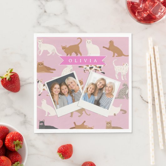 Personalisiertes süßes rosa Katzenmuster-Geschenk Serviette (Beispiel)