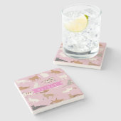 Personalisiertes süßes rosa Katzenmuster-Geschenk Steinuntersetzer (Seitenansicht)