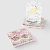 Personalisiertes süßes rosa Katzenmuster-Geschenk Steinuntersetzer (Seitenansicht)