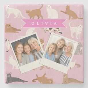 Personalisiertes süßes rosa Katzenmuster-Geschenk  Steinuntersetzer