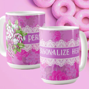 Personalisiertes süßes Rosa und Lila Weihnachten Kaffeetasse