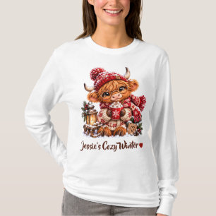 Personalisiertes süßes Winter-Hochland-Rind Langar T-Shirt