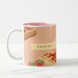 Personalisiertes Sweet Strawberry Waffelmuster Zweifarbige Tasse