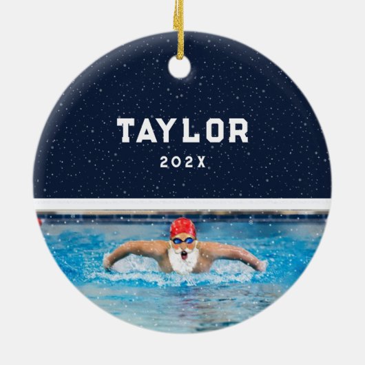 Personalisiertes Swimming Holiday Keramik Ornament (Hinten)
