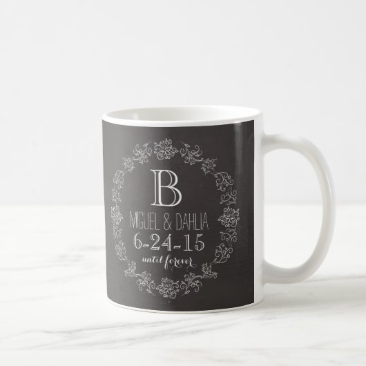 Personalisiertes Tafel-Monogramm-Hochzeits-Datum Kaffeetasse (Rechts)