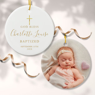 Personalisiertes Taufbild Goldene Unterschrift Mäd Keramik Ornament