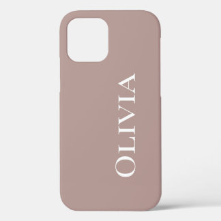 Personalisiertes Taupe Mauve Modern Weiße Typograf iPhone 12 Pro Hülle