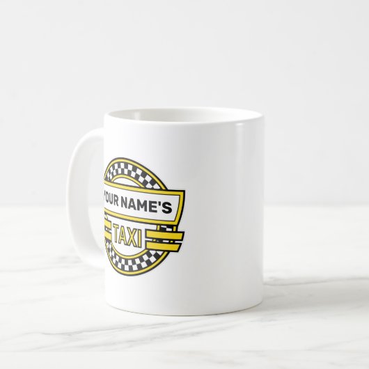 Personalisiertes Taxi-Zeichen Kaffeetasse (Vorderseite Links)