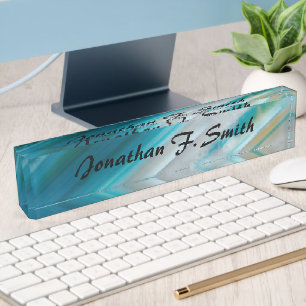 Personalisiertes Teal Blau gebändertes Achat-Muste Namensplakette