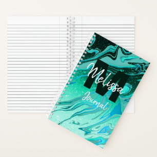 Personalisiertes Teal-glitter-marmoriertes Tagebuc Notizblock