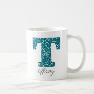 Personalisiertes Teal Glitter Monogramm T Kaffeetasse
