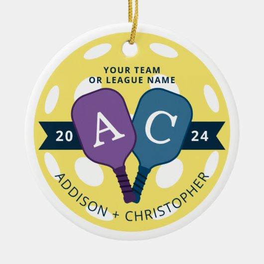 Personalisiertes Team Pickleball Weihnachtsfeier Keramik Ornament (Vorne)