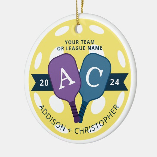 Personalisiertes Team Pickleball Weihnachtsfeier Keramik Ornament (Links)