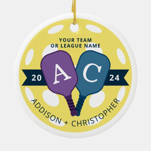 Personalisiertes Team Pickleball Weihnachtsfeier Keramik Ornament (Hinten)