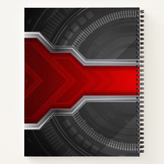 Personalisiertes Techno-Themed Rot und Schwarz Notizblock (Rückseite)