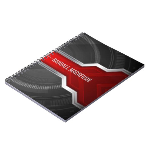 Personalisiertes Techno-Themed Rot und Schwarz Notizblock (Linke Seite)