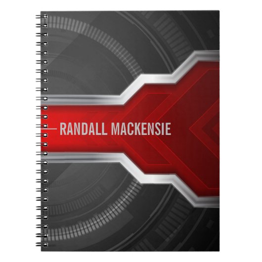 Personalisiertes Techno-Themed Rot und Schwarz Notizblock (Vorderseite)
