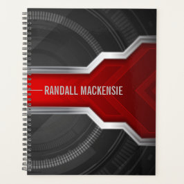 Personalisiertes Techno-Themed Rot und Schwarz Planer