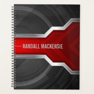 Personalisiertes Techno-Themed Rot und Schwarz Planer