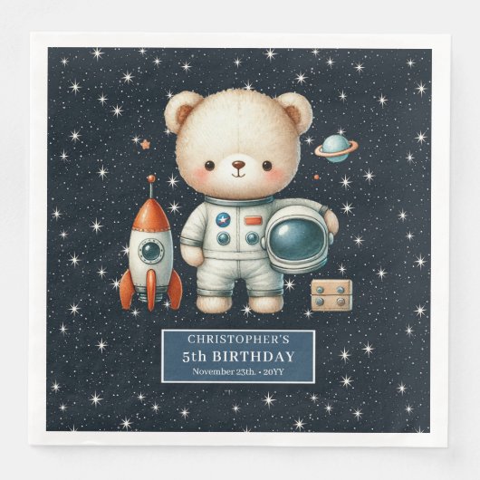 Personalisiertes Teddy Astronaut Napkins Boys Part Serviette (Vorderseite)