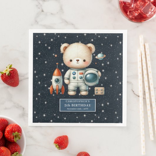 Personalisiertes Teddy Astronaut Napkins Boys Part Serviette (Beispiel)