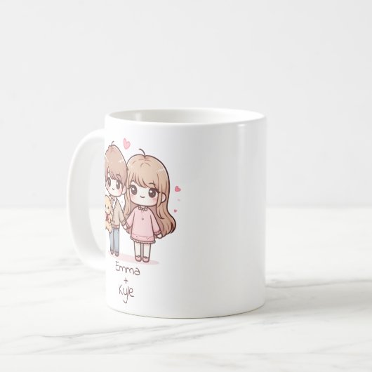 Personalisiertes Teddy-Bären-Paar im Chibi-Stil Kaffeetasse (Vorderseite Links)